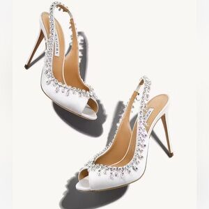 NWT Temptation Crystal Satin Sandal 105 - White